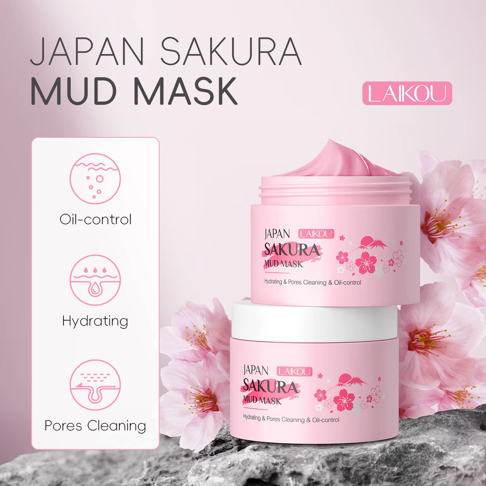 Masque à l'argile de cerisier LAIKOU 25g/90g Nettoyage en profondeur Contrôle du sébum Élimination des points noirs Hydratant Éclaircissant Soin de la peau du visage