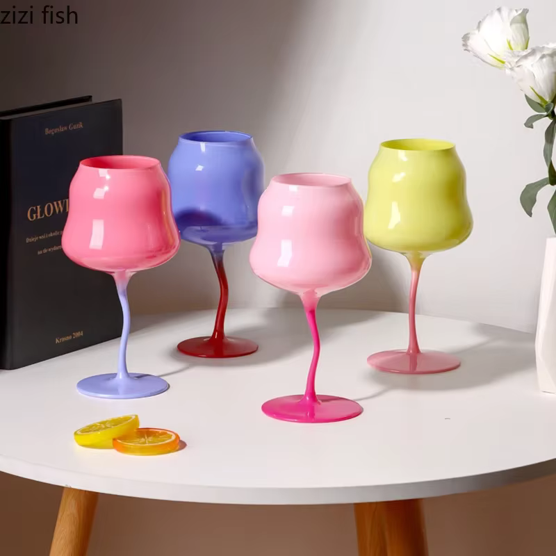 Tasse en verre à pieds hauts de Style crème, verre à vin rouge coloré créatif, verres à vin, verres à Cocktail, récipient d'alcool, articles pour boissons à domicile