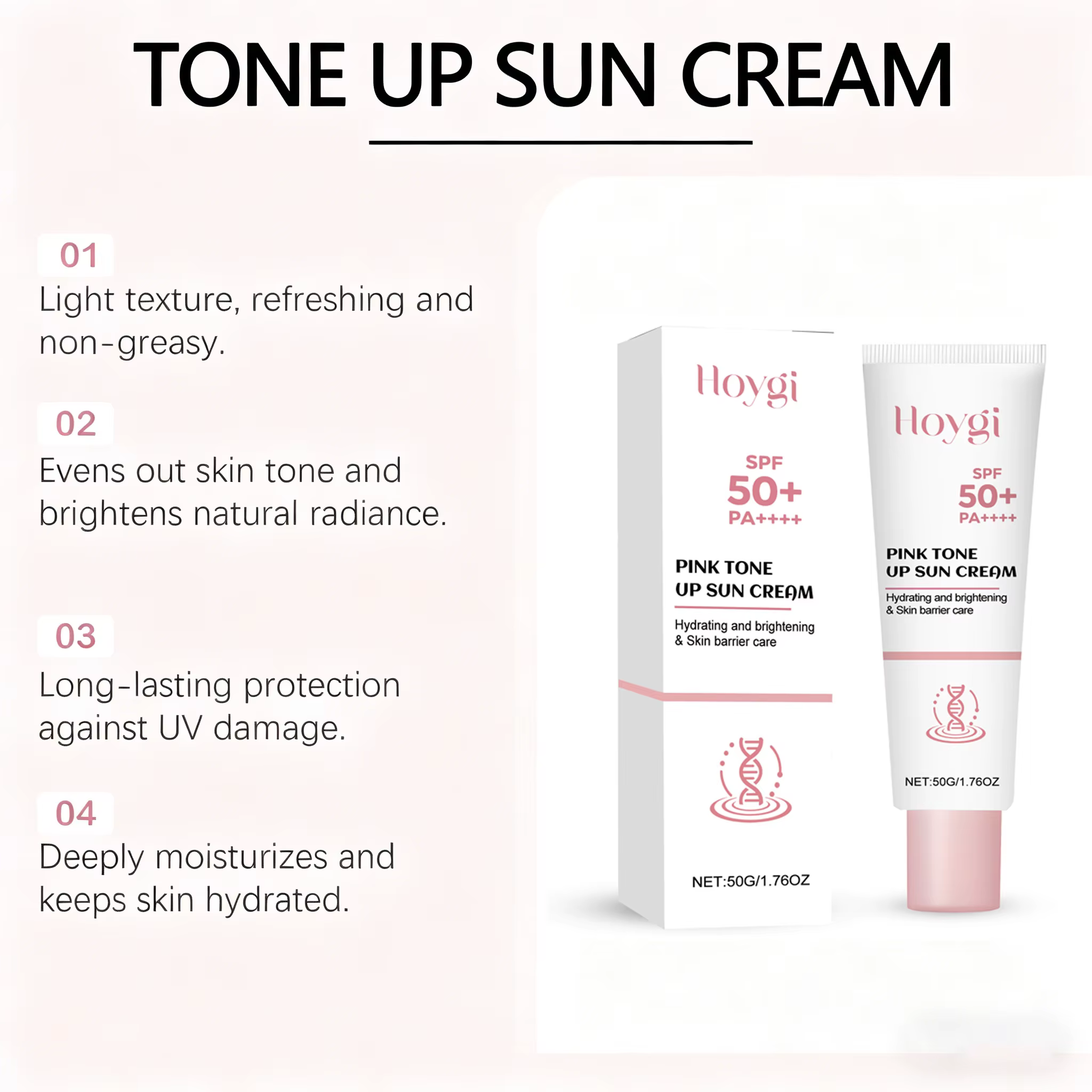 Crème solaire tonifiante rose SPF50+ PA+++ Protection UV éclaircissante