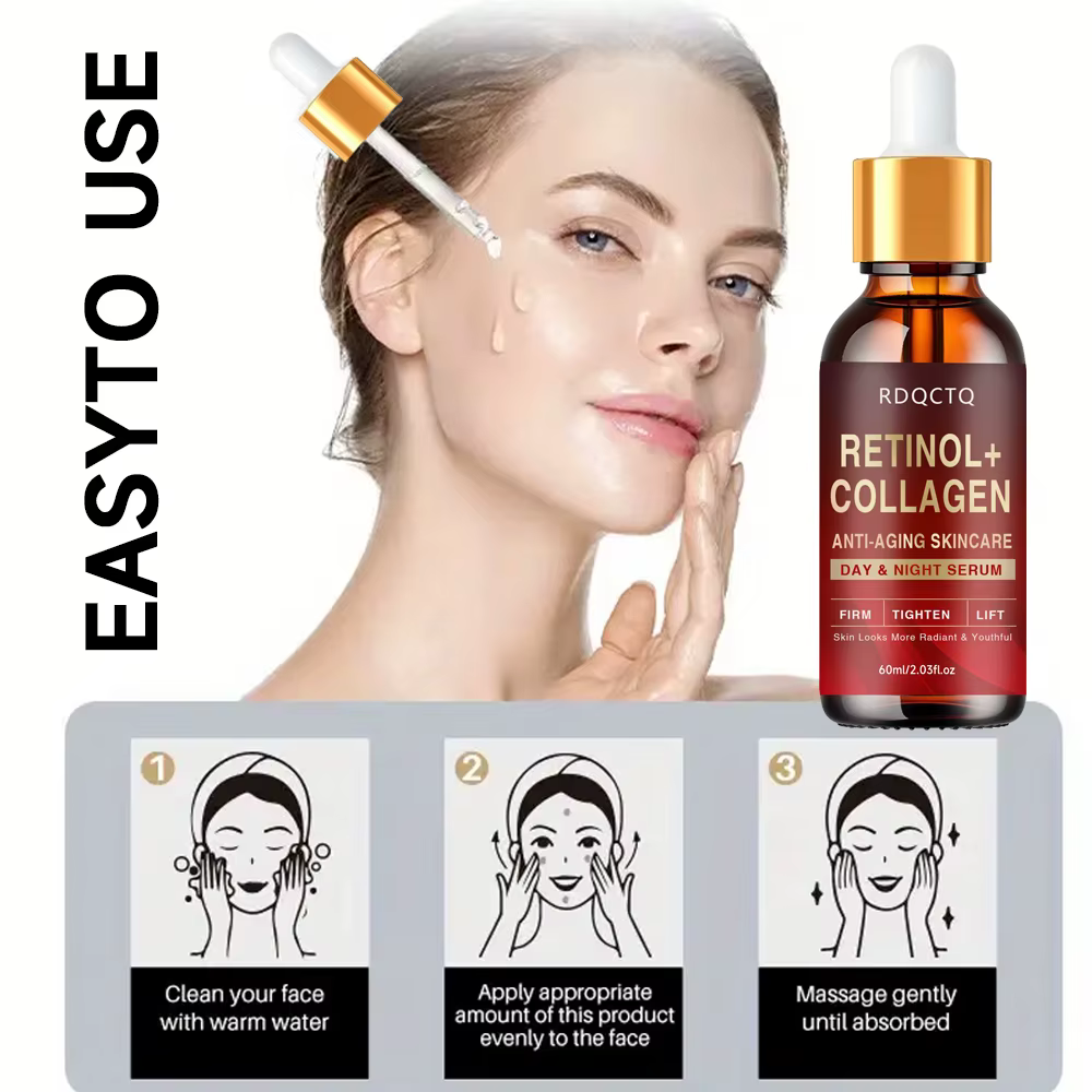 Sérum de jour et de nuit anti-âge au collagène au rétinol-essence raffermissante pour le visage pour la formule de soin de la peau à l'éclat jeune avec hydrat
