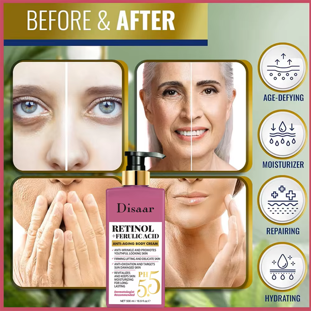 La crème hydratante raffermissante pour le corps au rétinol PH 5.5 améliore la fermeté de la peau pour le visage