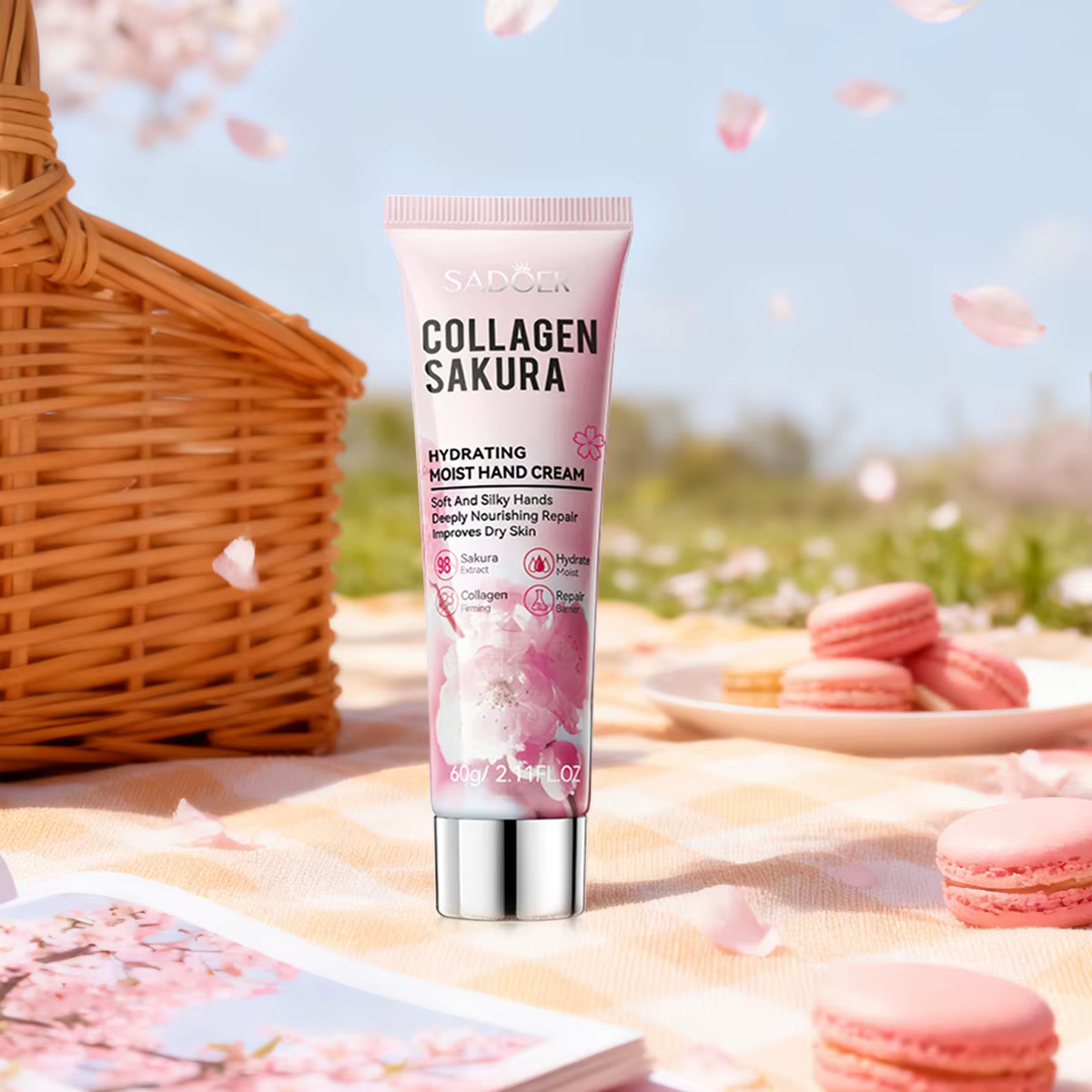 Crème hydratante pour les mains lisse au collagène fleur de cerisier pour l'automne et l'hiver