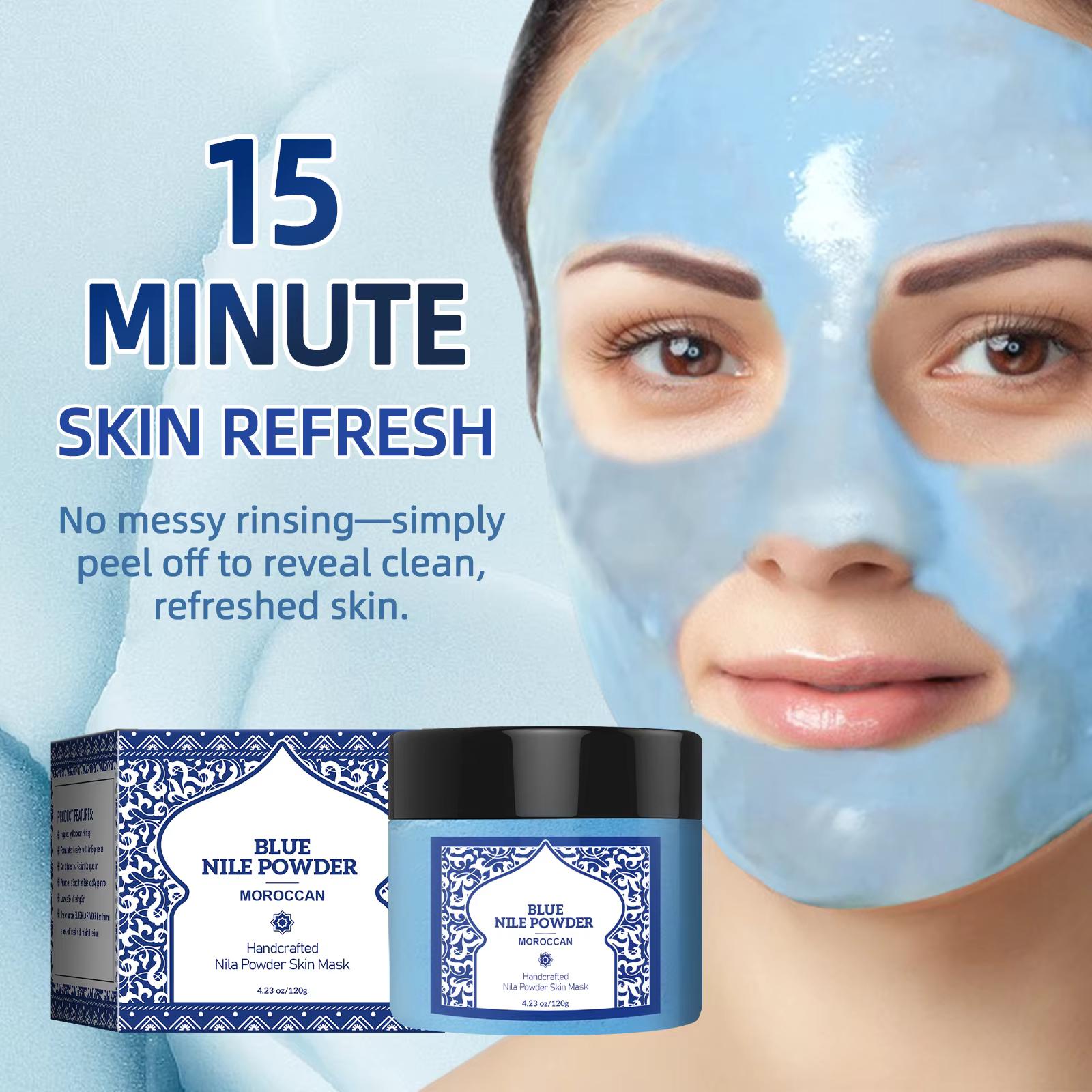 Masque Minéral Nettoyant en 15 Min 120g - Poudre Moussante Marocaine pour le Visage et le Corps