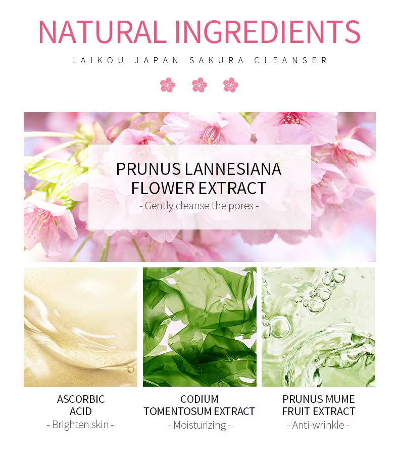 Sakura nettoyant mousse riche nettoyage en profondeur enlever la graisse améliorer la crème de lavage du visage grasse