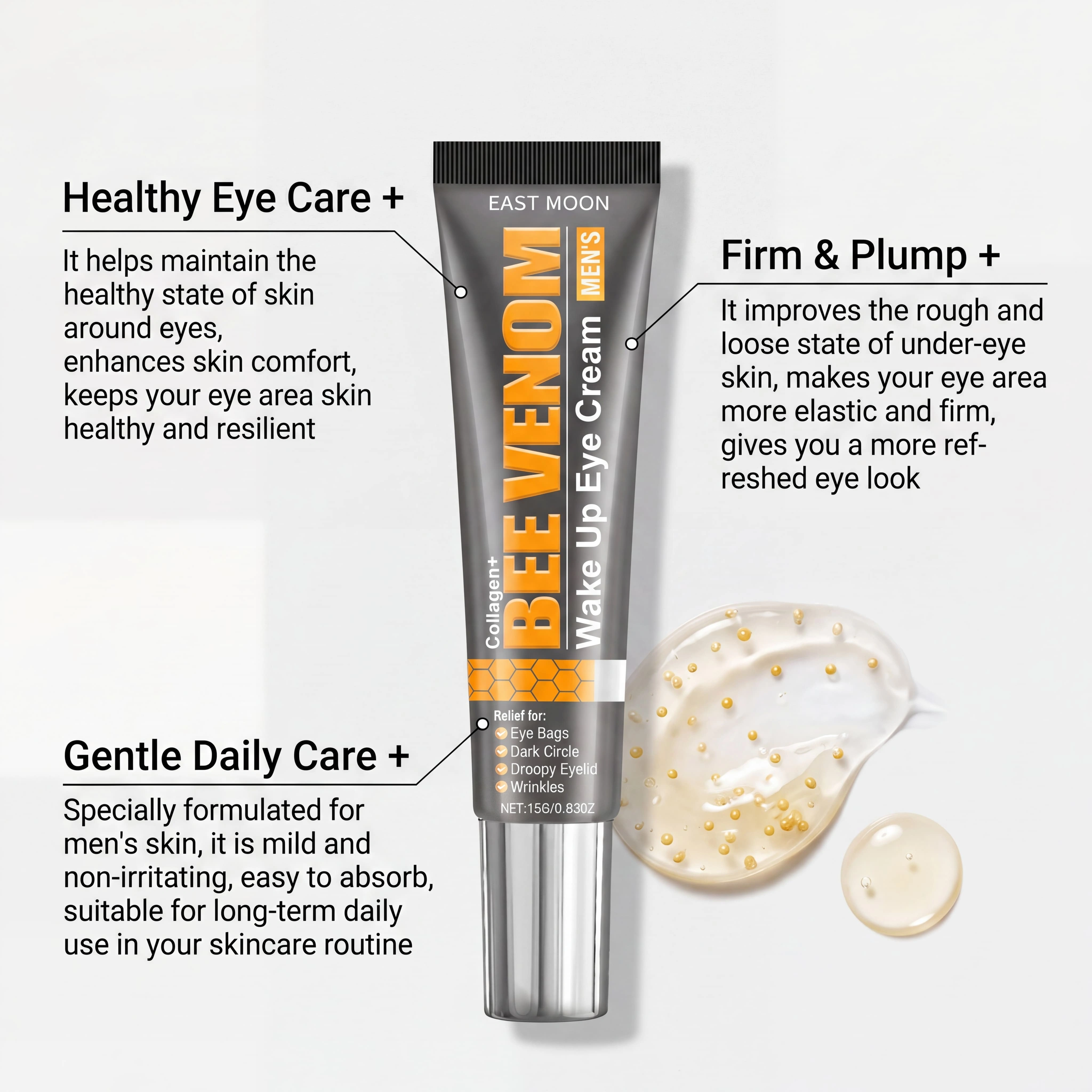 Crème Contour des Yeux au Venin d'Abeille et au Collagène pour Réduire les Poches et les Cernes