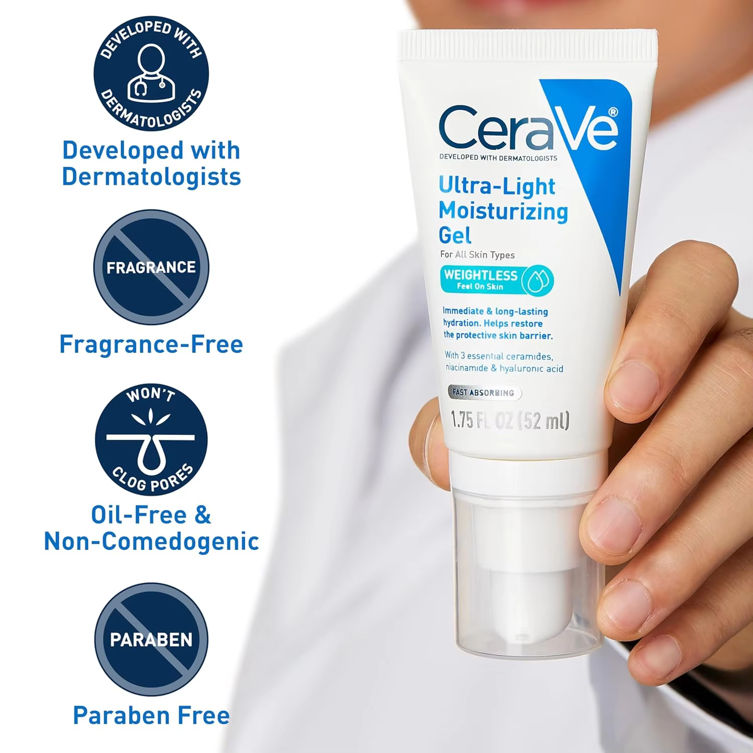 Gel hydratant pour le visage CeraVe ultra-léger avec céramides
