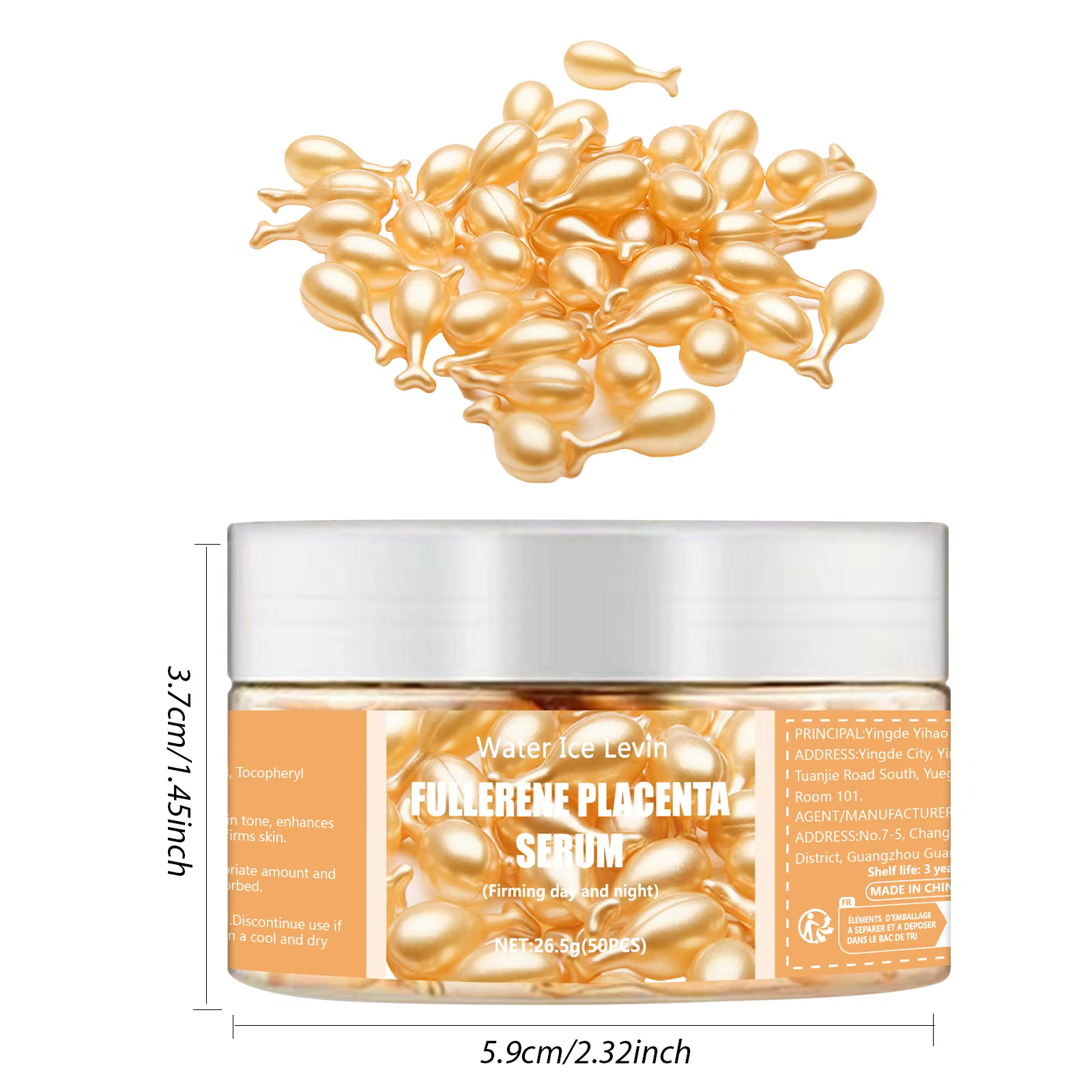 Sérum Placenta Fullerène. Avec élastine vitamine E glycérine. Rassodant Anti-rides Anti-âge. Formule d'utilisation jour et nuit. 50 pièces.