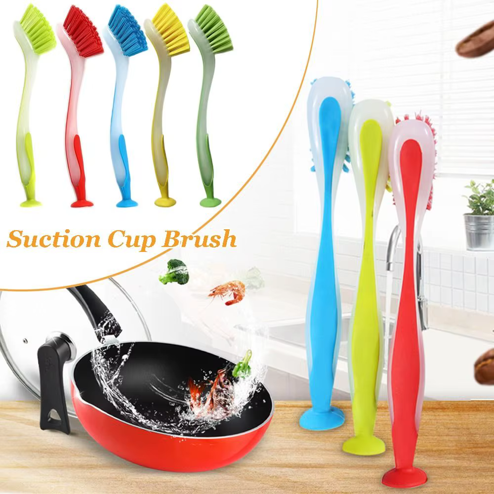 Brosse de lavage à ventouse verticale, bol, pot, plat, livres de cuisine