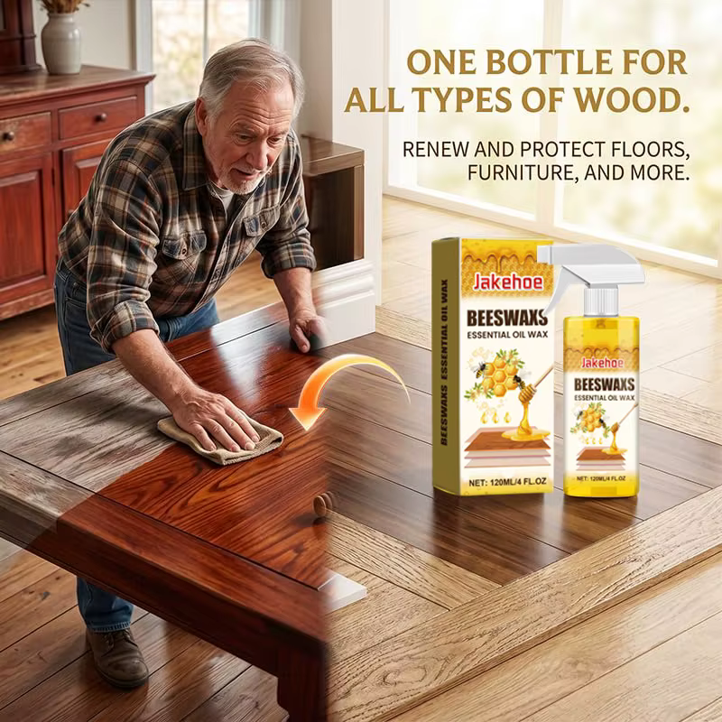 Spray Nettoyant et Conditionneur pour Bois à la Cire d'Abeille – Restaure la Brillance et Protège les Sols, Armoires et Tables en Bois avec Éponge et Serviette