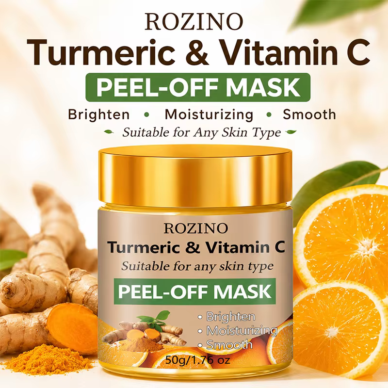 Masque peel-off au curcuma et à la vitamine C 50g, éclaircit le teint, hydrate, lisse, nourrit, raffermit le visage, soin anti-rides, raffermissant et liftant, repulpe la peau, spécialement conçu pour
