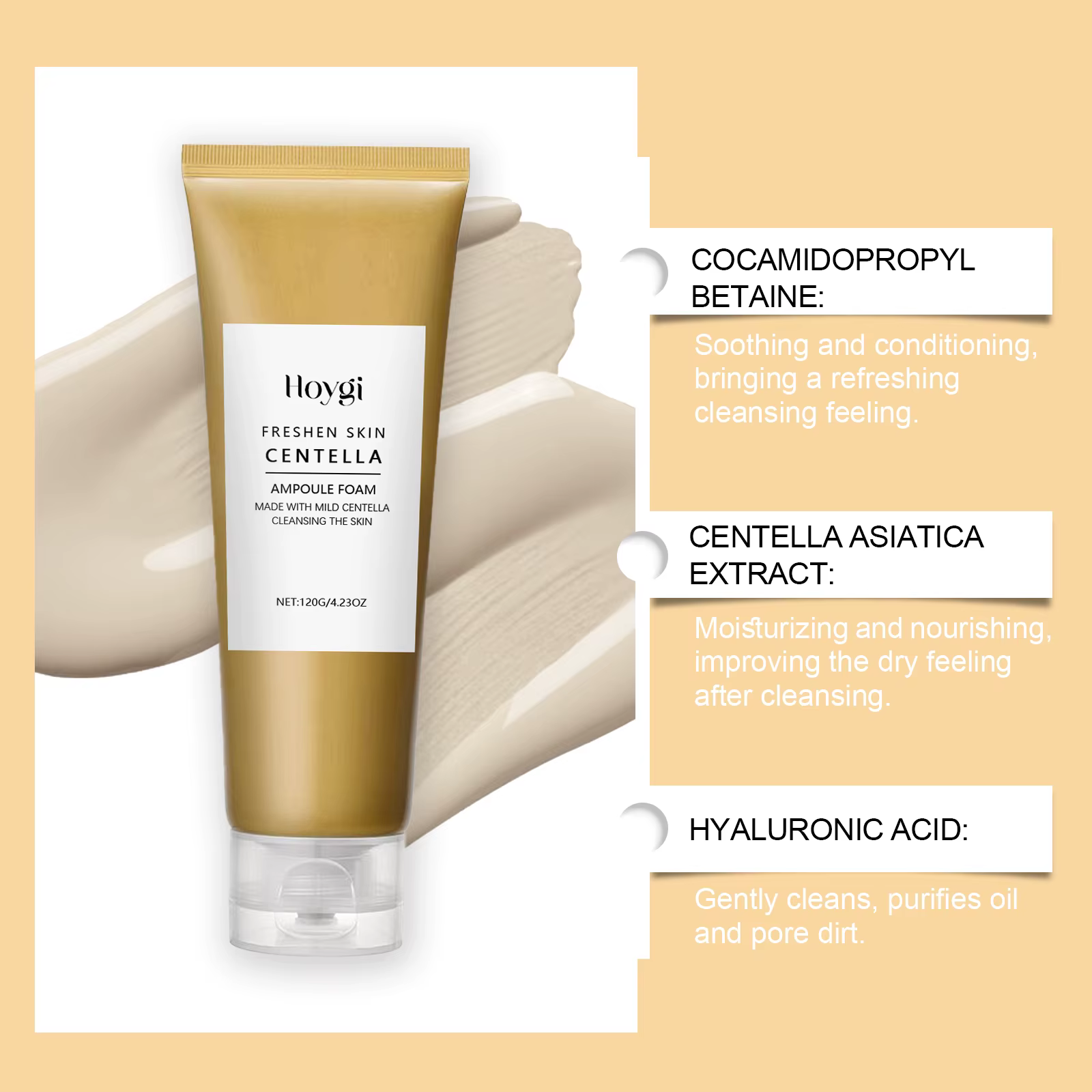 Centella mousse nettoyante en profondeur nettoyant pour le visage faible PH apaisant hydratant exfoliant dissolvant de