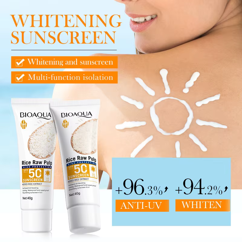BIOAQUA pulpe brute de riz Spf 50 + crème solaire pour visage corps cou dos protecteur bloqueur