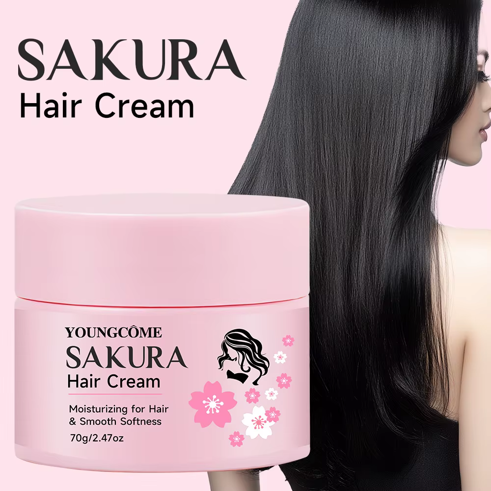 Crème capillaire SAKURA à la kératine et à l'huile d'argan – Réparation intensive pour cheveux secs/endommagés