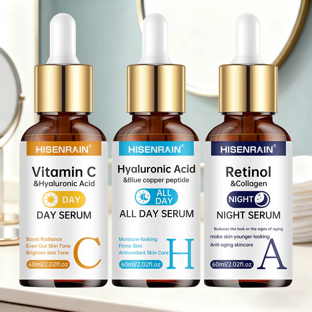 HISENRAIN Sérum Vitamine C + Rétinol + Acide Hyaluronique Duo | Combo éclaircissant et hydratation anti-âge | Pour tout