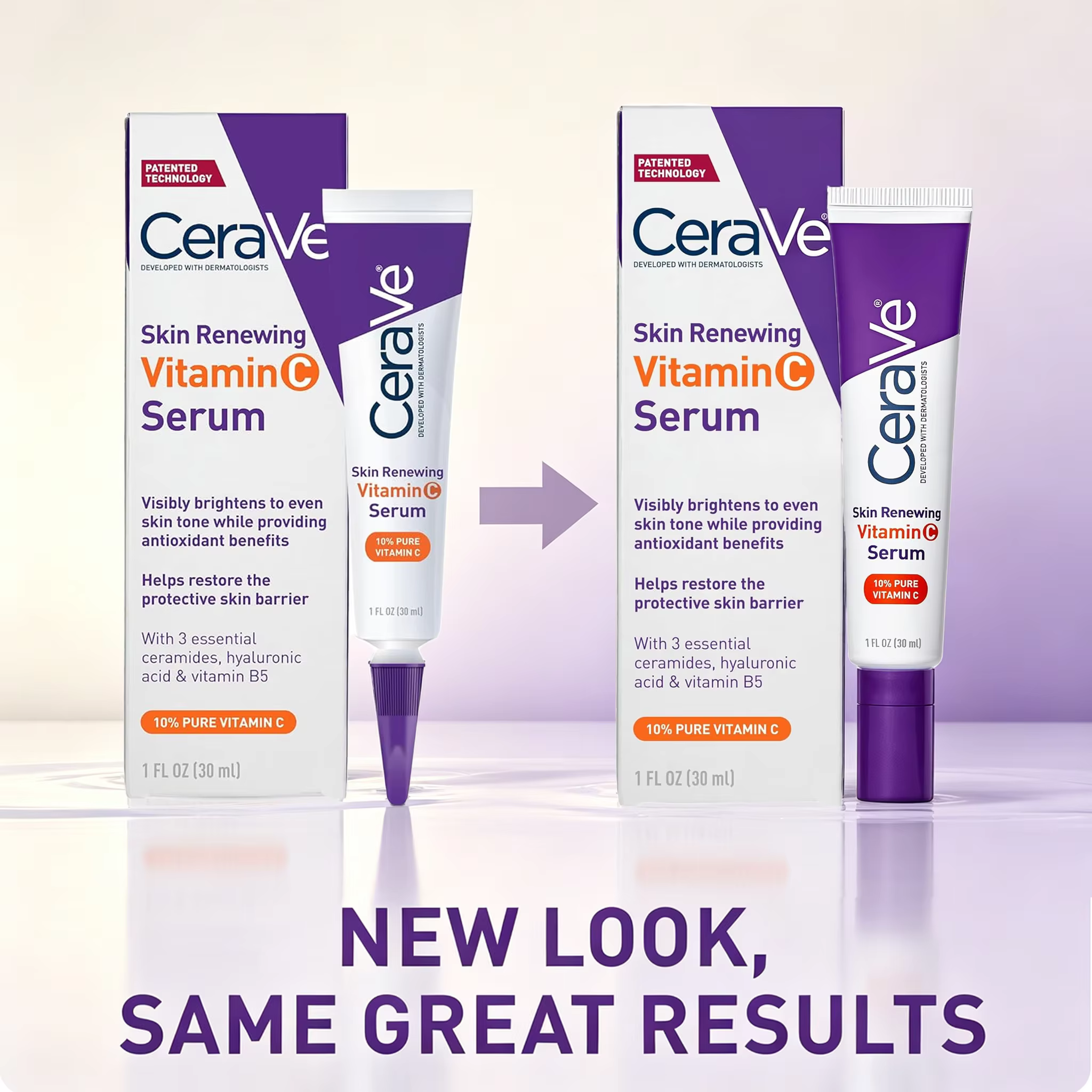 Sérum à la vitamine C CeraVe 10% pur, acide hyaluronique et 3 céramides, sérum antioxydant éclaircissant sans parfum pour le visage, 1 oz