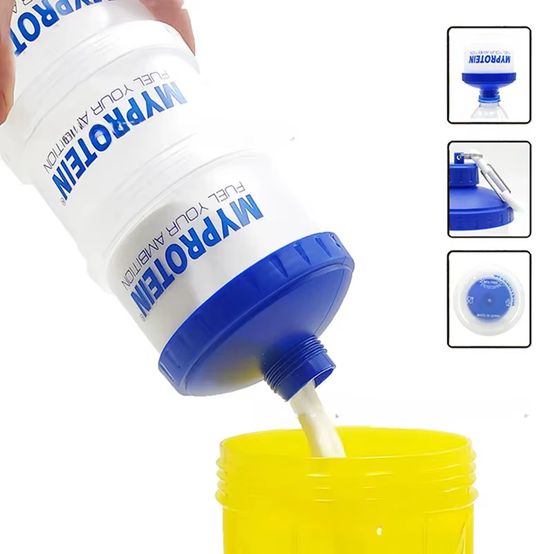 Boîte de poudre de protéines Portable, boîte de poudre d'entonnoir, supplément de Fitness, poignée de bouteille, stockage en couches, boîte à médicaments, boîte de collation