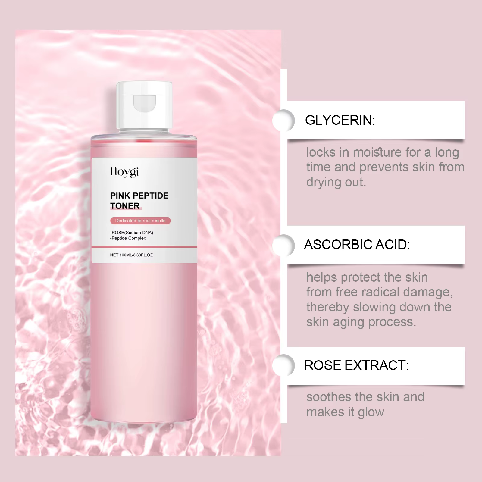 Tonique à l'essence de Rose brillant pour la peau