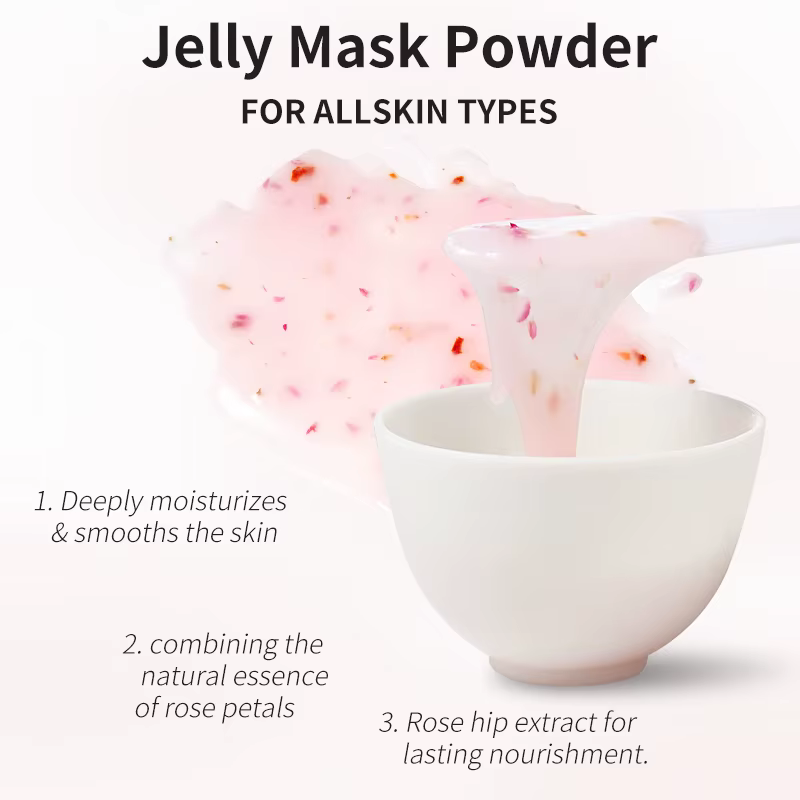 Masque facial en poudre de gelée à l'acide hyaluronique/à la rose/au collagène - Hydratant