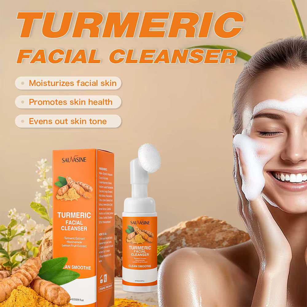 Nettoyant au curcuma hydratant le visage éclaircissant le teint de la peau mousse de lavage