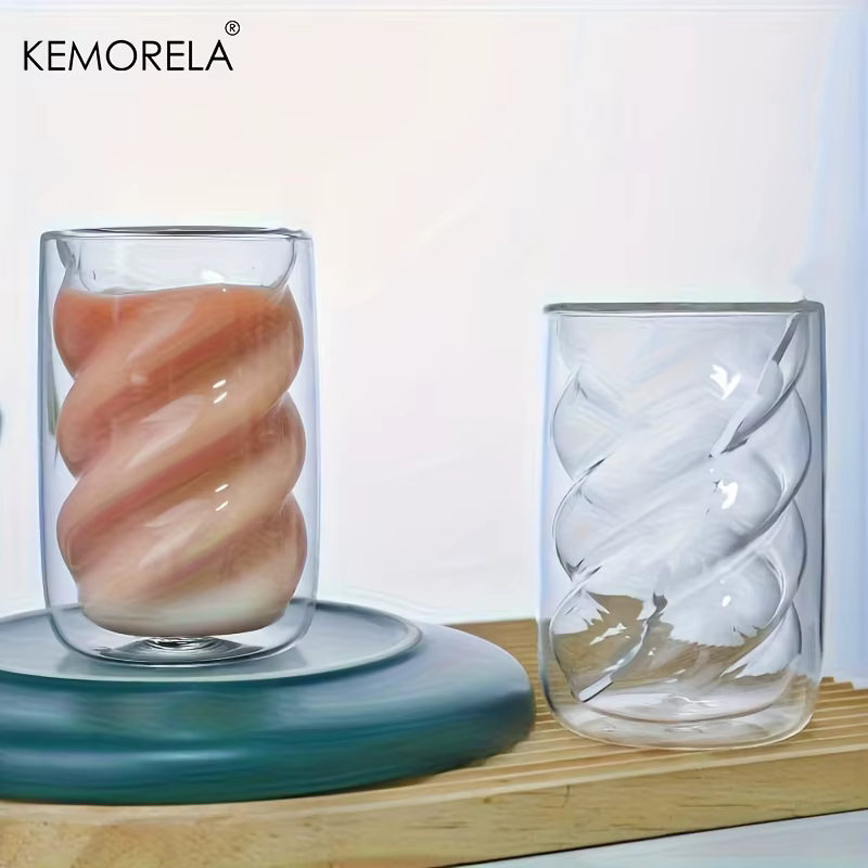KEMORELA Tasse à café à double paroi, tasse à cappuccino 1/2 pièces 320ML, tasse à thé en spirale adaptée au café au lait, au thé glacé et au café froid