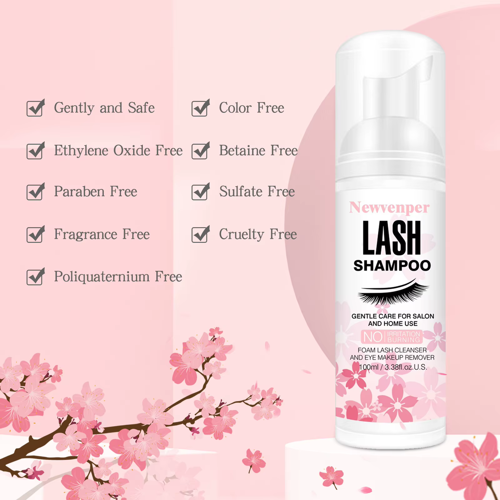 Shampoing pour cils 100ML + brosse et baguette de Mascara nettoyage moussant pour les paupières