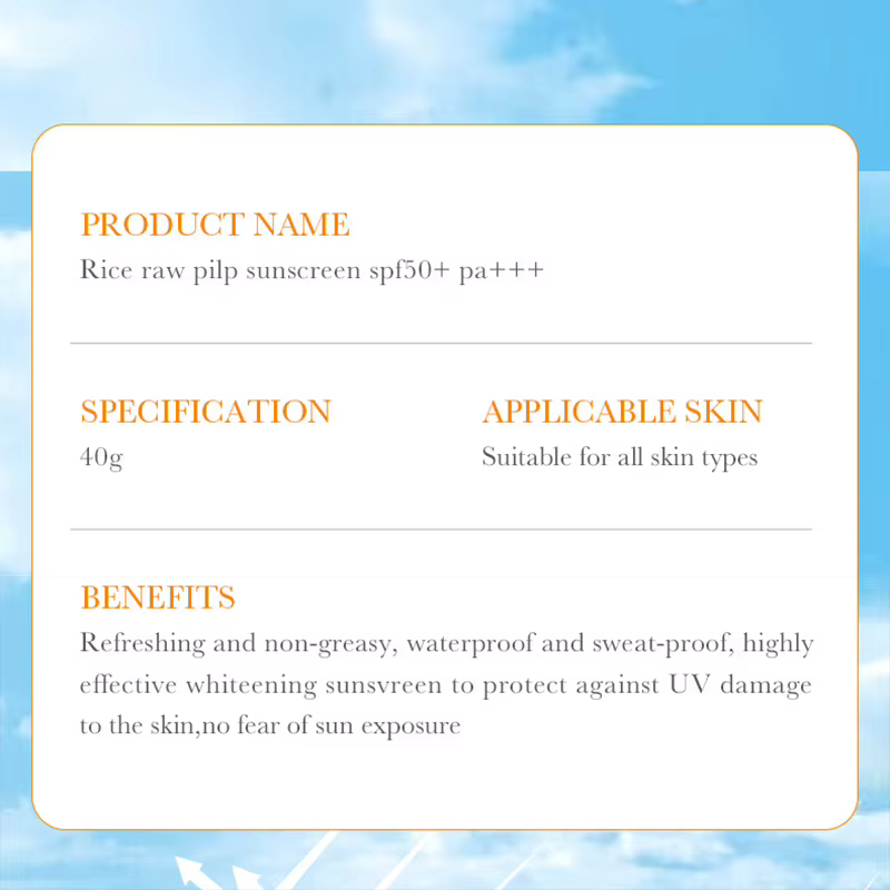 BIOAQUA pulpe brute de riz Spf 50 + crème solaire pour visage corps cou dos protecteur bloqueur