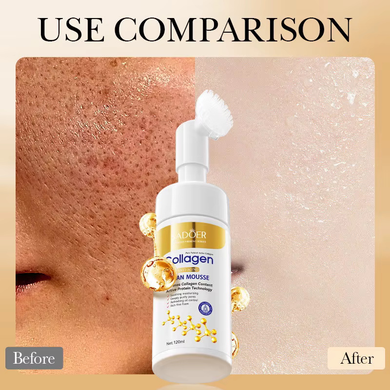 SADOER nettoyant pour le visage au collagène pour Anti-rides Mousse de nettoyage en profondeur nourrissant humidité soins de la peau 120 ml