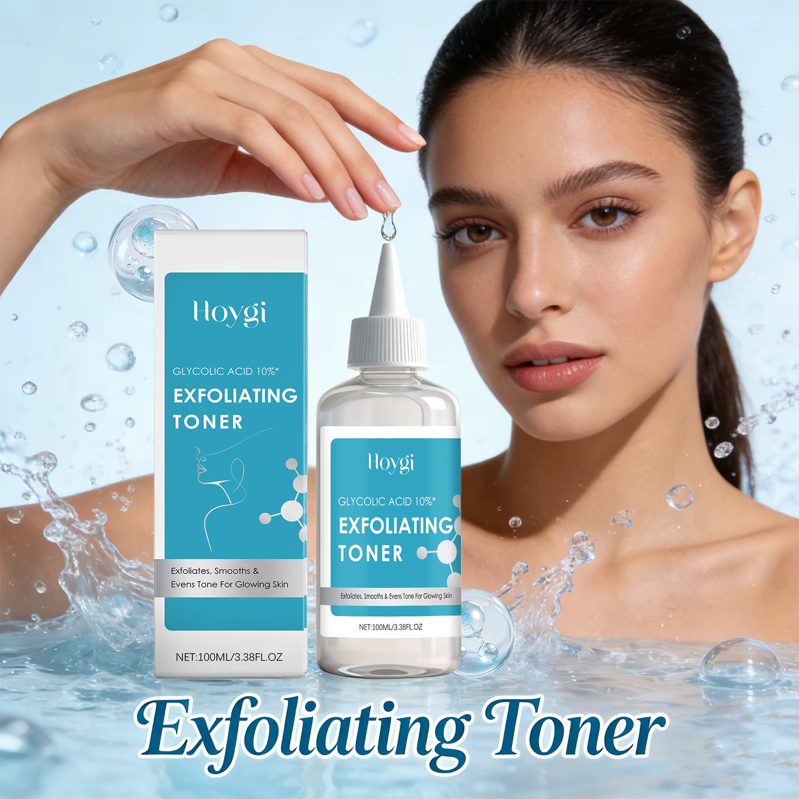 Tonique à l'acide glycolique 10% Clarifiant Élimination des peaux mortes Unification du teint Exfoliation Anti-acné Nourrissant Hydratant Sérum pour le visage
