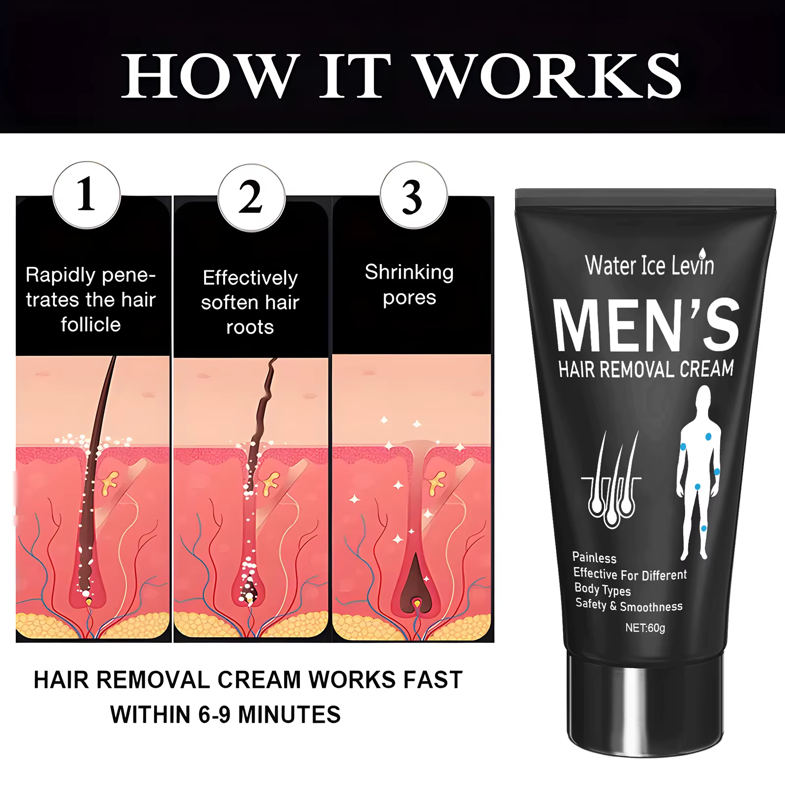 Crème dépilatoire 60g pour hommes et femmes