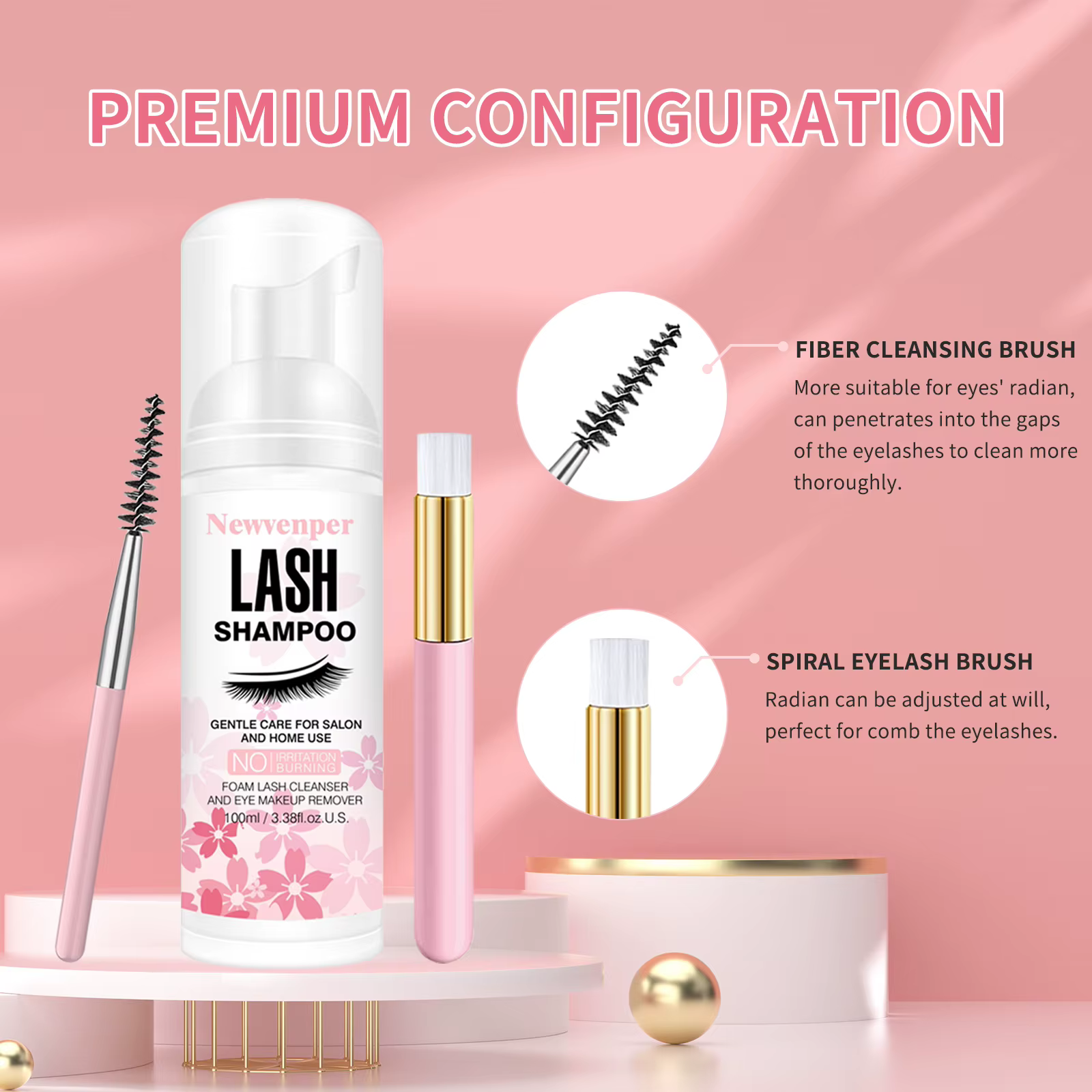 Shampoing pour cils 100ML + brosse et baguette de Mascara nettoyage moussant pour les paupières