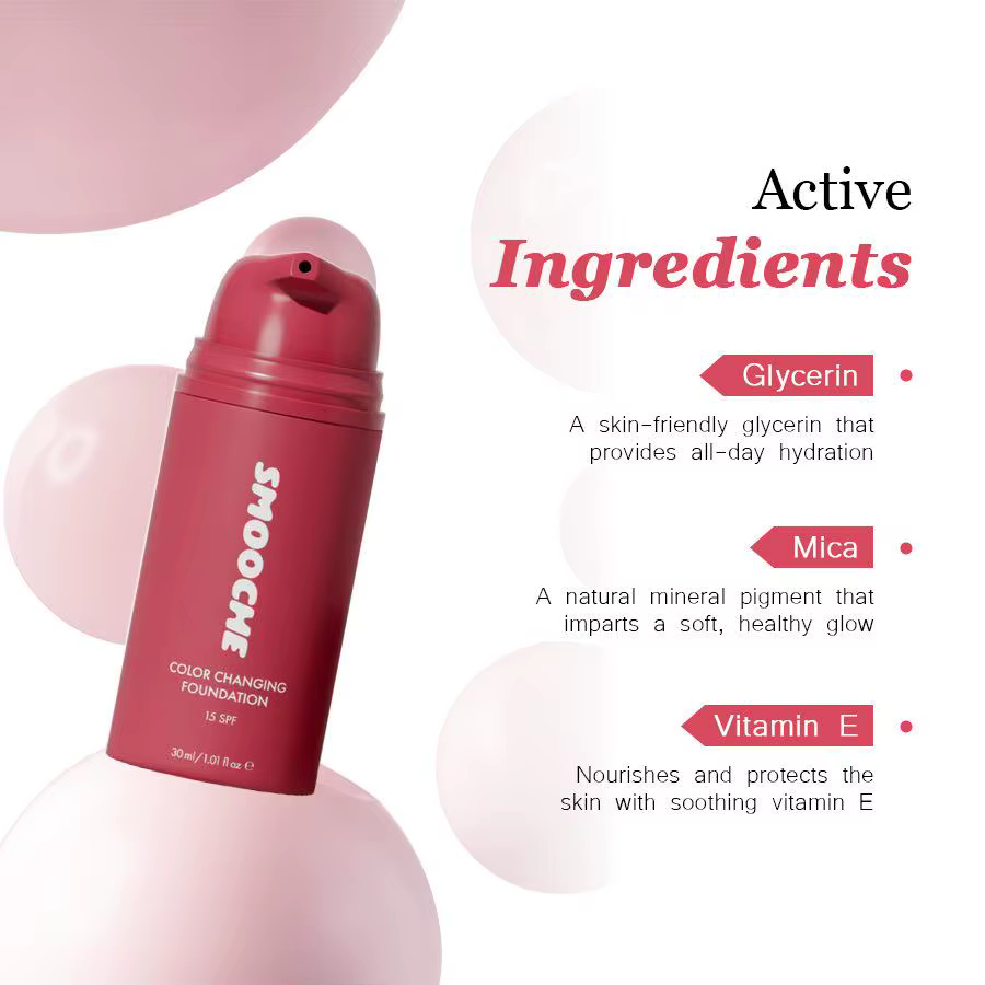 Fond de teint liquide changeant de couleur SMOOCHE avec glycérine et vitamine E