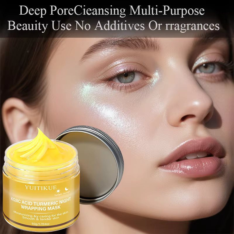 Masque de nuit hydratant et éclaircissant YUITIKUE à l'acide kojique et au curcuma pour une peau douce et lisse 50g
