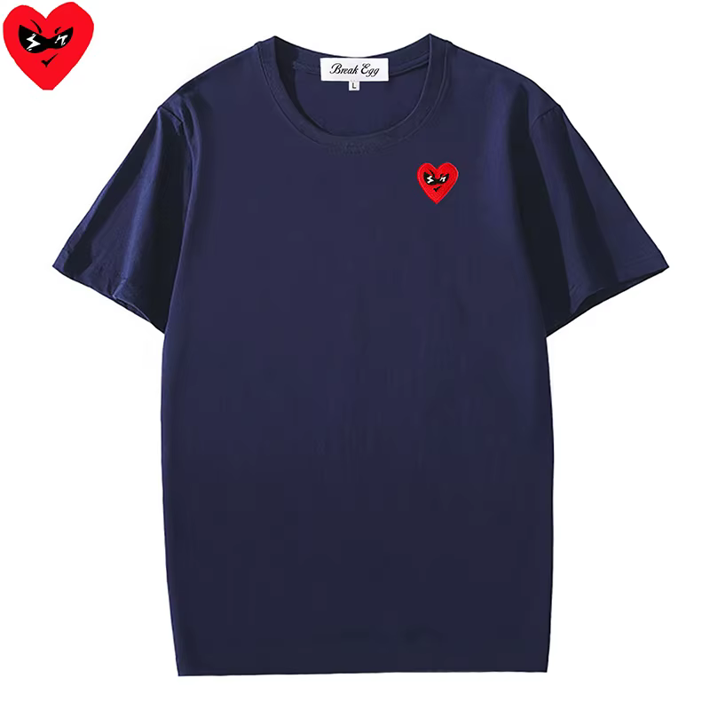 Rouge divers yeux intéressants Animal coeur broderie T-shirt femmes hommes coton col rond à manches courtes droite été solide T-shirt