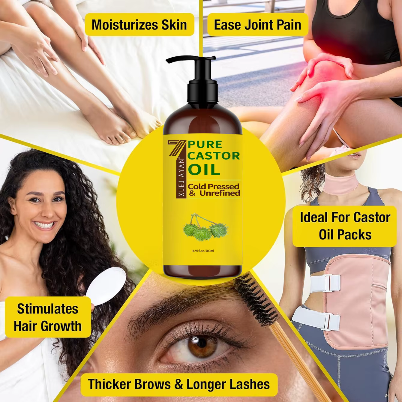 Huile de ricin 100 % pure pour la croissance des cils et des sourcils