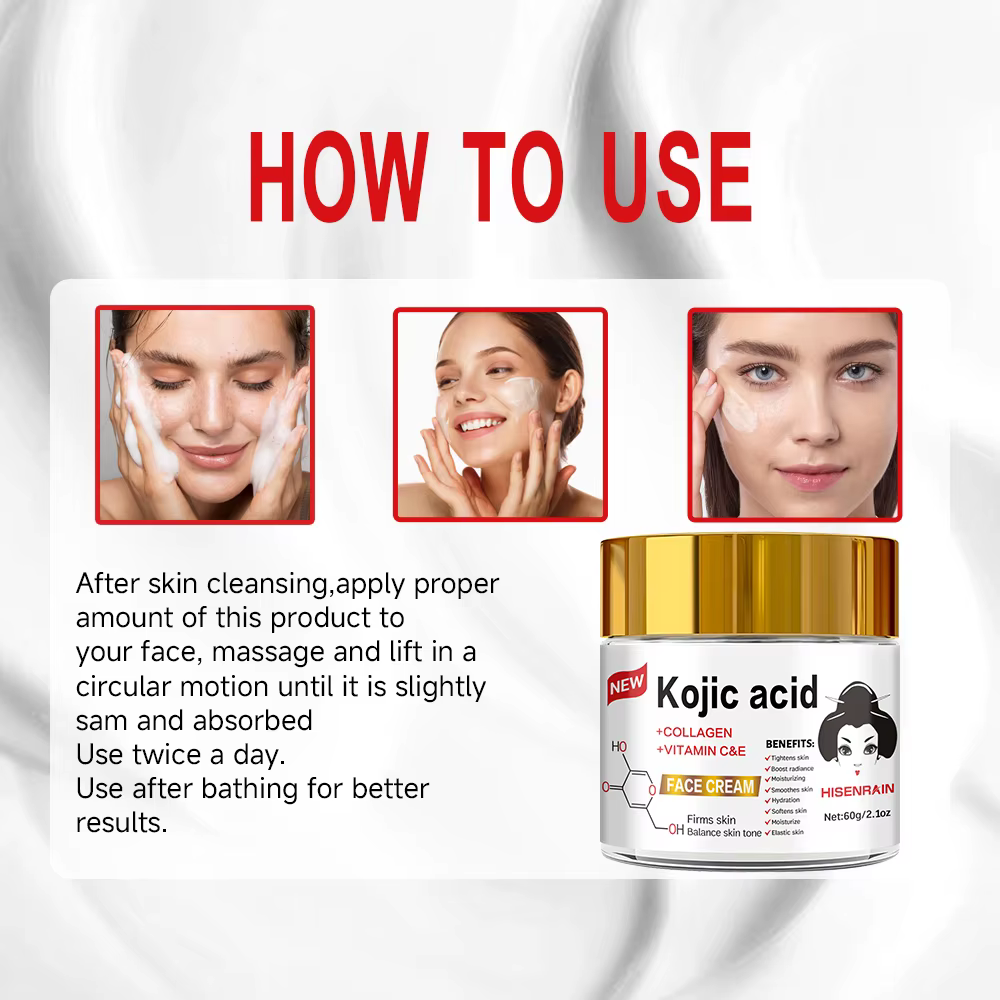 HISENRAIN Crème à l'acide kojique - Hydratant pour le visage en pot de verre éclaircissant