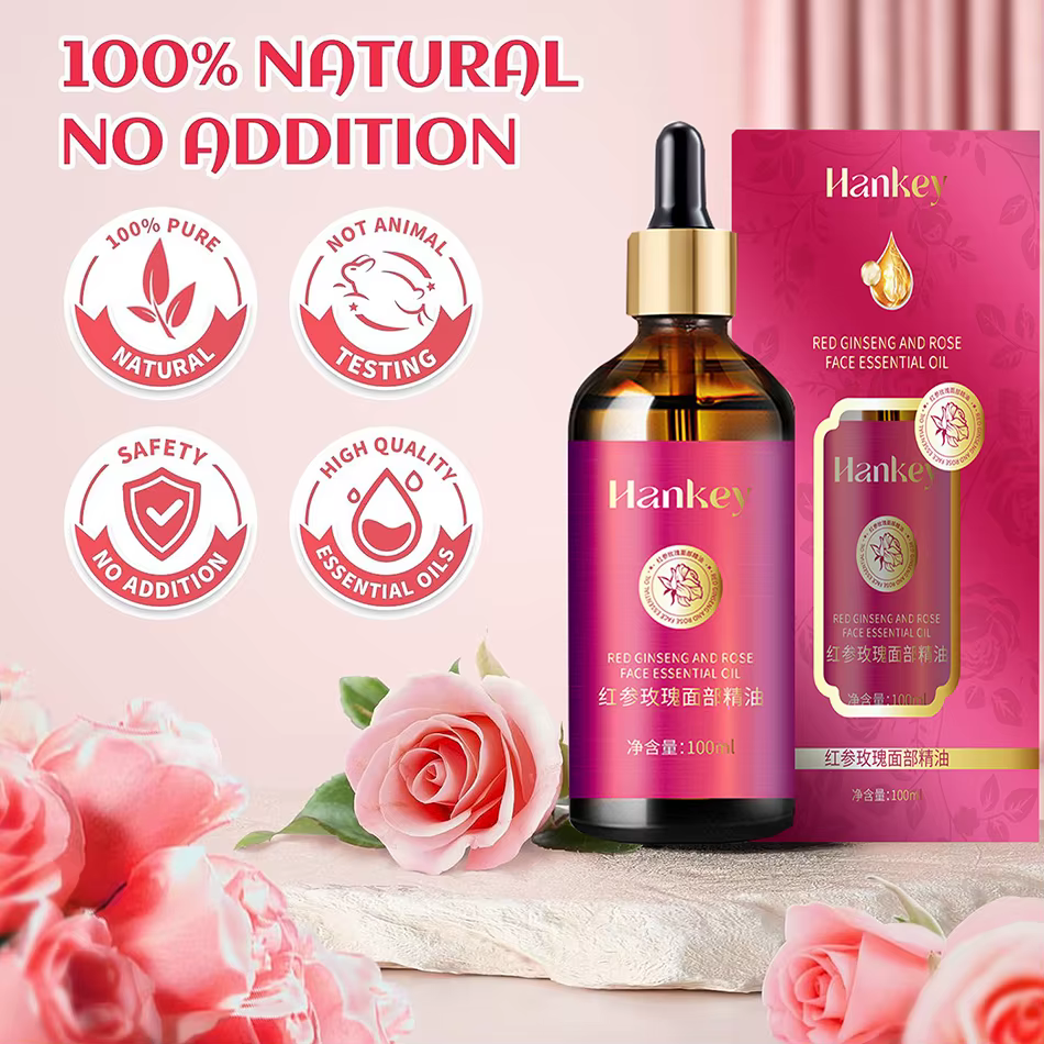 Huile de rose pour le visage à l'extrait de ginseng rouge