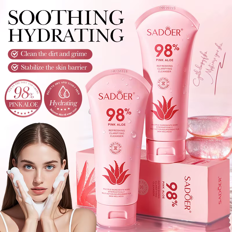SADOER Nettoyant Visage Rose à l'Aloe Hydratant Nettoyage en Profondeur Anti-âge Apaisant Mousse Nettoyante Soin de la Peau
