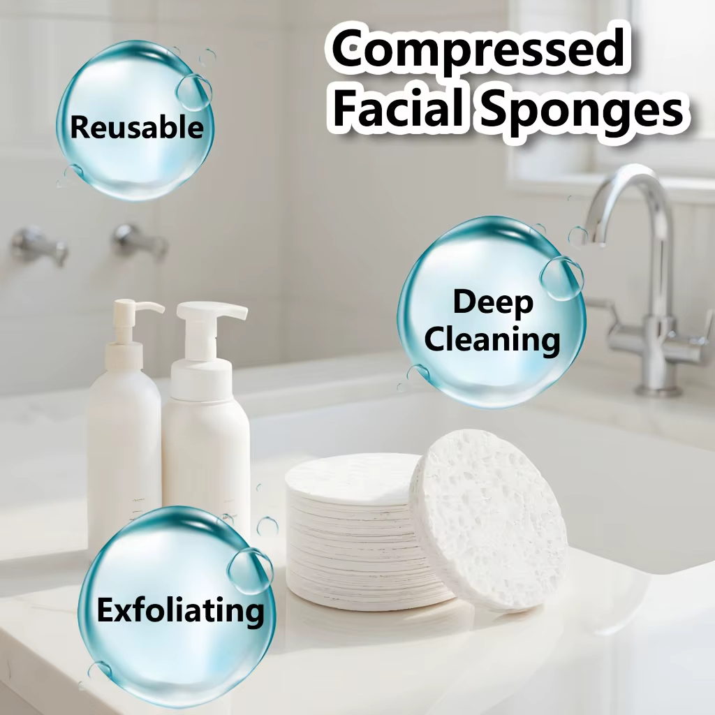 30 éponges faciales rondes compressées pour un nettoyage