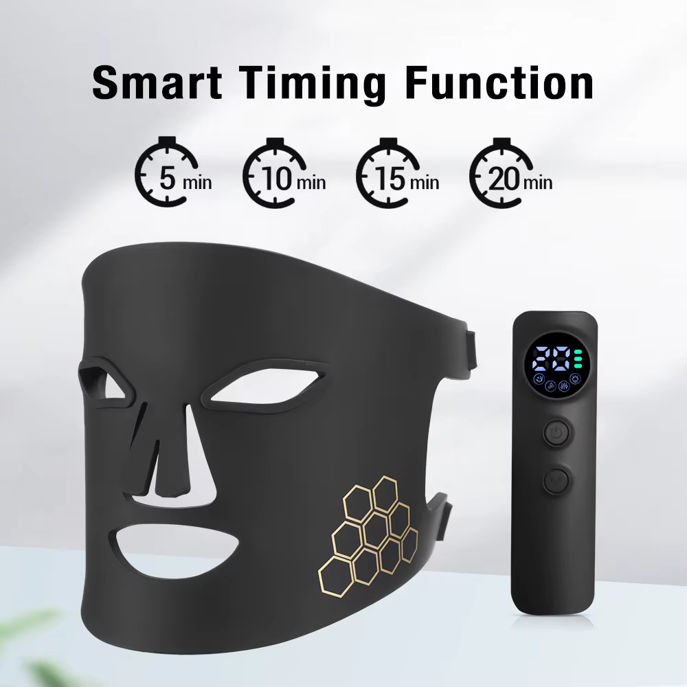 Masque LED Visage 4 Couleurs, Appareil de Soin de la Peau à Lumière Rouge et Bleue, 72 Perles LED, Masque de Beauté Rechargeable sans Fil avec Minuteur pour Soin du Visage à la Maison, Homme Femme