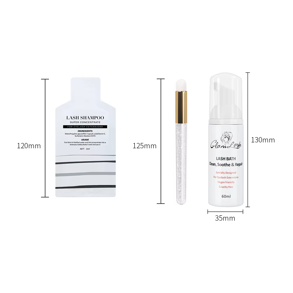 GLAMLASH 5 pièces 5ml Shampooing Nettoyant Mousse pour Cils Concentré avec Bouteille Vide pour Extensions de Cils