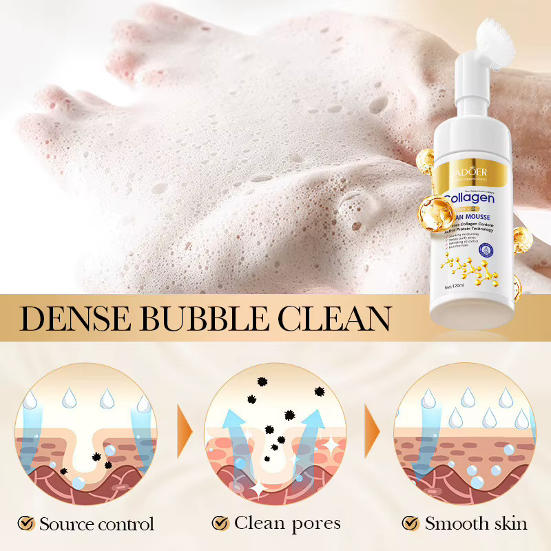 SADOER nettoyant pour le visage au collagène pour Anti-rides Mousse de nettoyage en profondeur nourrissant humidité soins de la peau 120 ml