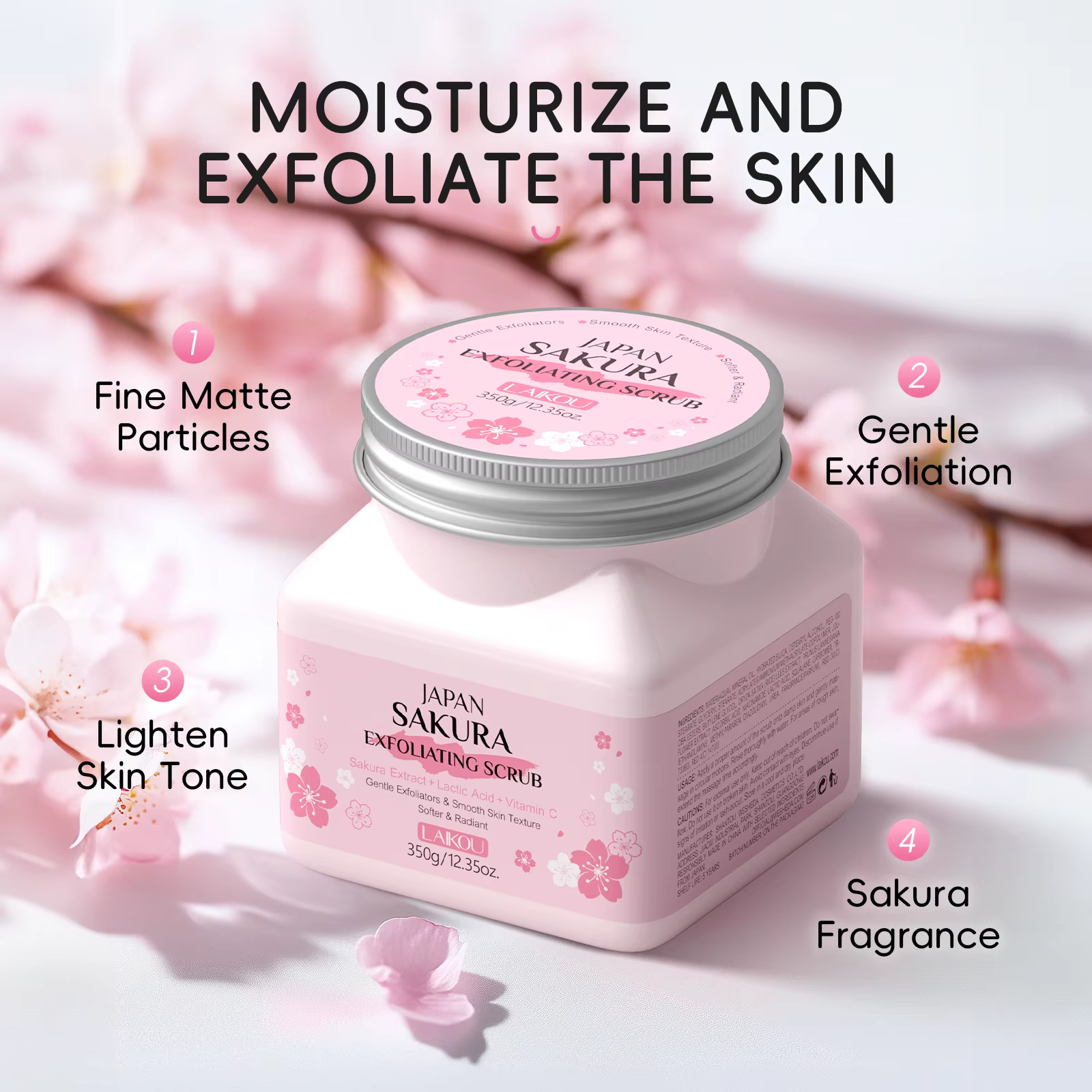 LAIKOU Gommage exfoliant pour le visage à la fleur de cerisier Nettoyage en douceur des peaux mortes