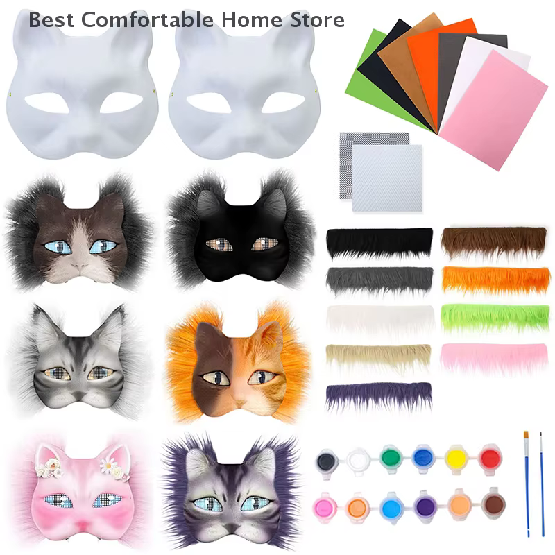 3 pièces/ensemble bricolage à la main Graffiti demi-masque Therian masque Kit masque blanc demi visage dessiné à la main Animal chat renard masque cadeaux de fête