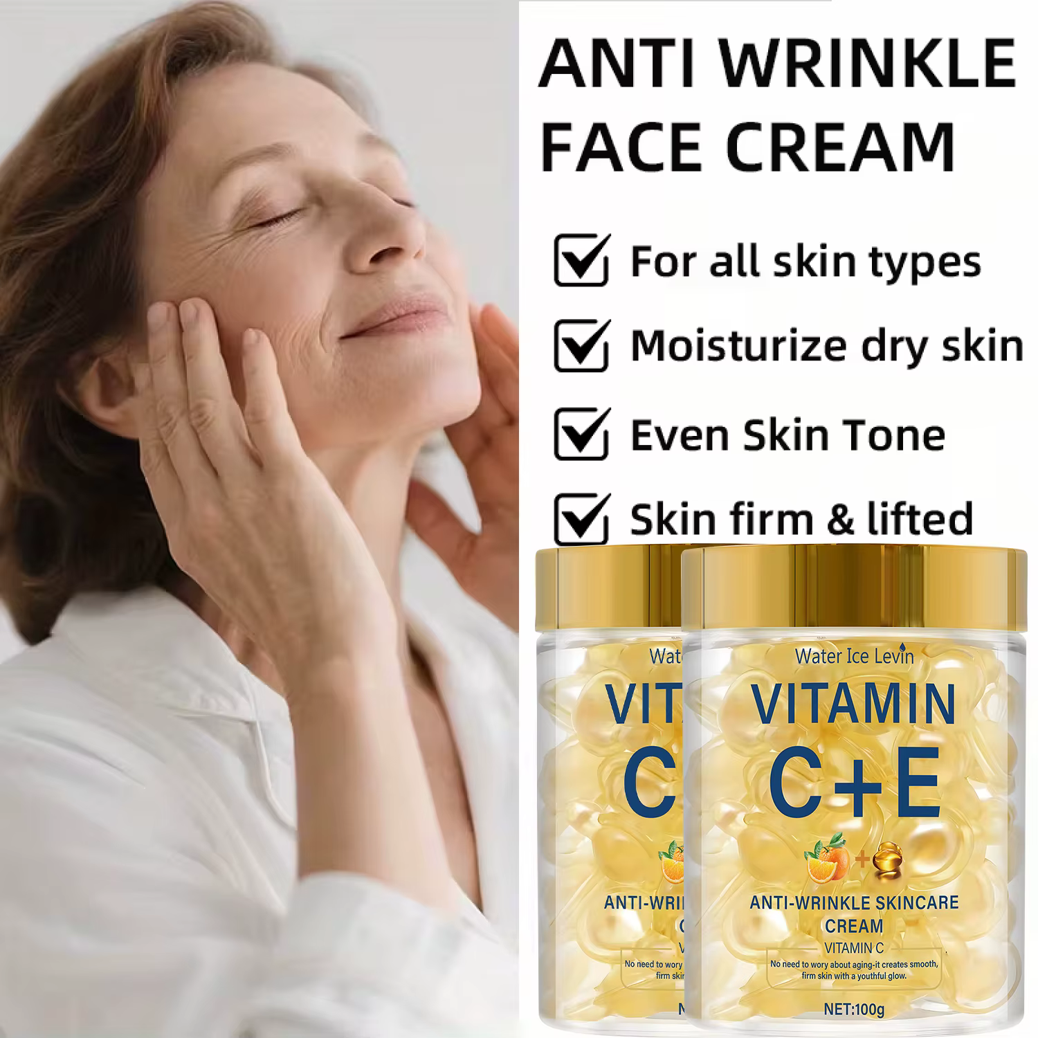 Crème de soin anti-rides à la vitamine C+E avec rétinol et acide hyaluronique pour une peau hydratante