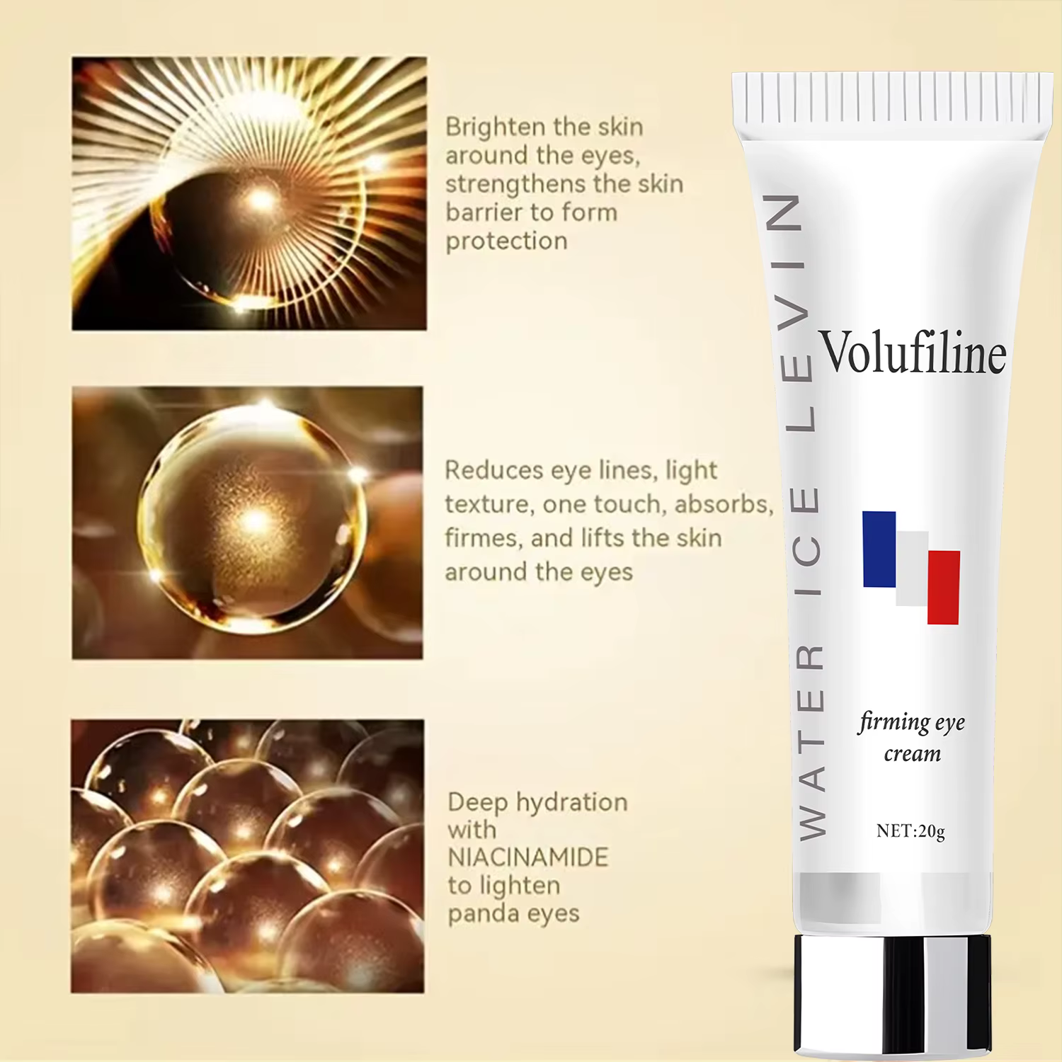 Crème pour les yeux Volufiline à l'acide hyaluronique et au rétinol - Formule hydratante et anti-âge pour une peau