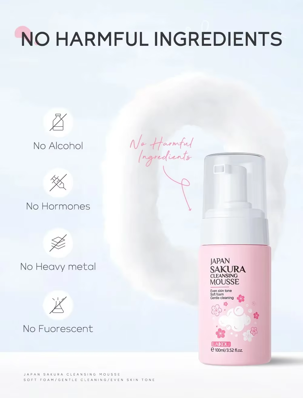 LAIKOU Japan Sakura Mousse Nettoyante Douce pour le Visage