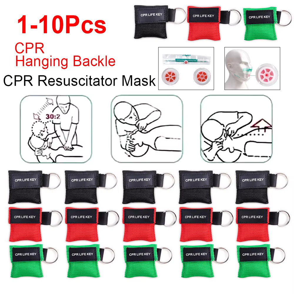 Masque de protection faciale CPR professionnel (1 à 10 pièces) – Outil de réanimation d'urgence avec porte-clés pour les premiers secours et le sauvetage en extérieur