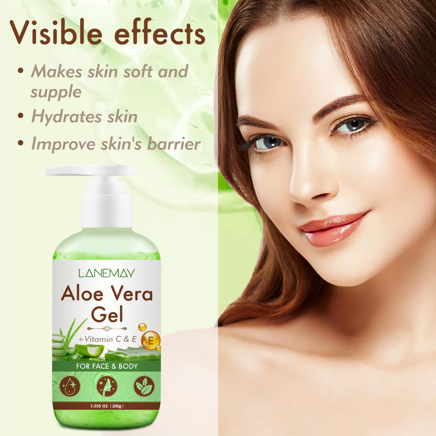 Gel d'aloe Vera à la vitamine C et E pour le visage et le corps
