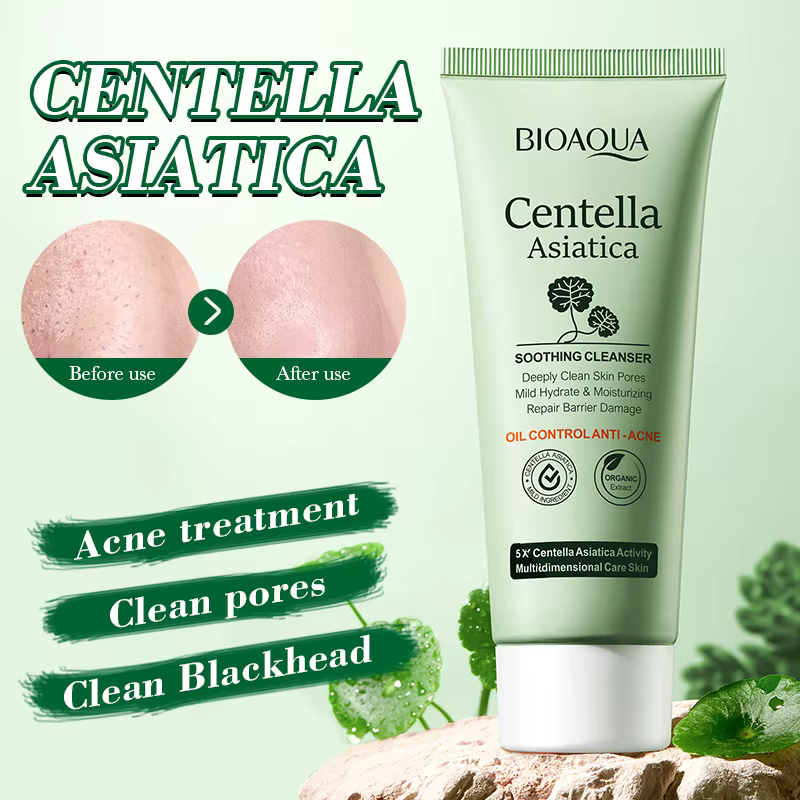 BIOAOUA Centella Asiatica Nettoyant pour le visage Mousse nettoyante quotidienne douce avec acide hyaluronique et niacinamide pour un nettoyage en profondeur des pores