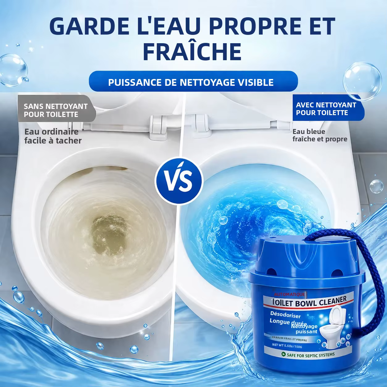 1PC Nettoyant automatique pour cuvette de toilettes, désodorisant à parfum frais longue durée, bloc nettoyant facile à utiliser pour la salle de bain à domicile